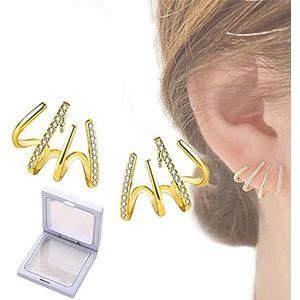 Ear Cuffs for Women - Shiny Four Claws Earrings, Ear Cuff Wrap Geometric Earrings,925 Sterling Silver CZ Cuff Stud Earrings for Women Girls (Gold)