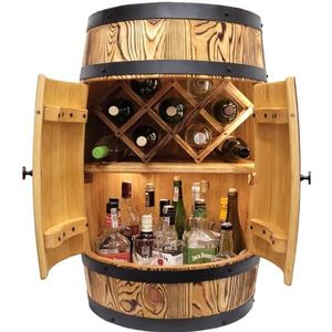weeco vatbaar met deur wijnrek + L.E.D. 80 x 50 cm. Eiken kleur in oude stijl houten vat wijnvat - muur bar - huisbar vintage rustieke houten bar vat whisky wijn bar bartafel toonbank wijnhouder