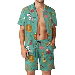 Afrika Dieren Patroon Mannen Hawaiiaanse Bijpassende Set 2 Stuk Outfits Button Down Shirts En Shorts Voor Strand Vakantie