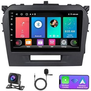 Dubbele DIN Android 14 autoradio voor Suzuki Vitara 2014-2018 9 Duim QLED Touch screen-met Draadloze Carplay Android Auto GPS navigatie 4G WiFi Stuurwielbediening achteruitrijcamera(P2 WIFI 4-Core 1G+
