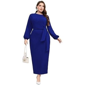 voor vrouwen jurk Plus bodycon-jurk met lantaarnmouwen en riem (Color : Blue, Size : XL)