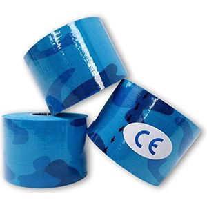 LisaCare Kinesiologie Tape - Sport Tape Set van 3 Spiertape - Kenesiologie Tape latexvrij - Tape Voetbal Set van 3 Camouflage blauw 5 cm x 5 m (3 rollen blauw)