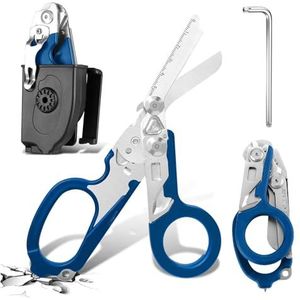 Reddingsschaar, traumaschaar, 6-in-1, opvouwbaar, traumaschaar, noodschaar, verbandschaar met K-beschermhoes, moersleutel voor professionele reddingsdiensten, outdoor, camping (blauw)