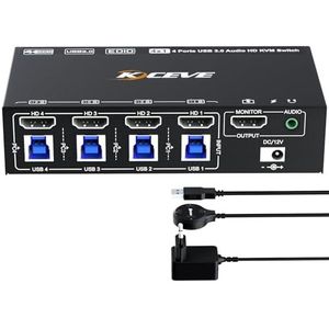 YOUTINGHDAV 8K @60Hz HDMI 2.1 KVM-Switch 4 PC, EDID-Emulator, 4K @120Hz 4 Poort, 1 Monitor Delen Muis Toetsenbord, Met Bedrade Afstandsbediening