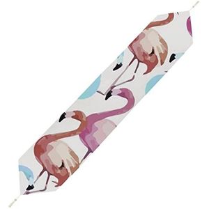 Aquarel Flamingo Tafelloper, Korte Pluche Tafelkleed Linnen Decoratieve Tafelhoes voor Feest Bruiloft Decor 229 * 33 cm