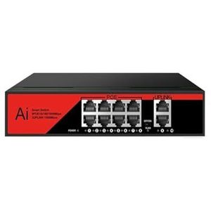 10-Port Poe Switch Gigabit Poe VLAN Netwerk Switch met SFP 10/100/1000Mbps (Kleur: 8 Poe Red)