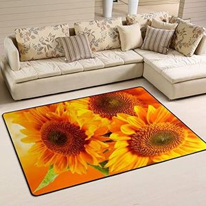 Vloerkleed, 100 x 150 cm, gele zonnebloemen, tapijt voor vloeren, absorberend, voor keuken, keuken, binnen, geel