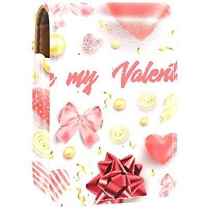 Hartpatroon Draagbare Lipstick Case voor op reis, Mini Lipstick Opbergdoos met spiegel voor dames dames, Lederen cosmetische etui, Meerkleurig, 9.5x2x7 cm/3.7x0.8x2.7 in