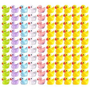 Loupsiy 100 stuks Harseenden | Tiny Ducks Fairy Garden Accessoires | 1,5 x 1 cm kleine eend miniatuur eenden kleine eend, duurzame 6 kleuren kleine rubberen eenden, schattige standbeelden set