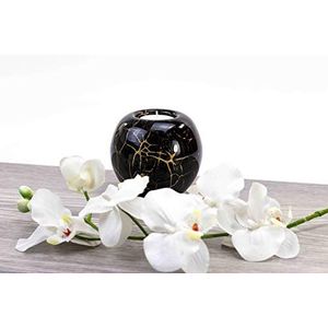 Waxinelichthouders Mini Urn zwart met bladgoud Theelichtje - Luxe Urn - Glazen urn - Urn met theelicht