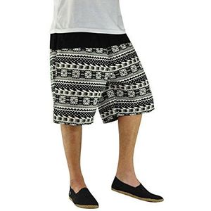 virblatt - Katoenen shorts | Katoen | Haremshorts Heren Casual Hippie Shorts Tribal Bermuda Shorts Festival etnisch patroon, Zwart en Wit, L-XL