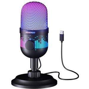 Aokeo USB Gaming Microfoon, Condensator Microfoon voor PC/MAC/PS4/PS5/Phone-Cardioid Mic met RGB Verlichting