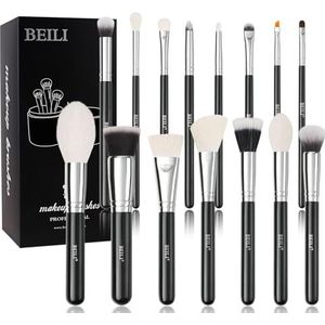 Make-upborstels BEILI 15 stuks professionele make-up kwastenset natuurlijk geitenhaar premium synthetische Kabuki foundation gezichtspoeder blush concealer oogschaduw mengen eyeliner make-up borstel