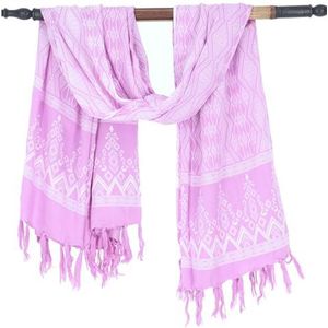 GURU SHOP Bali Batik sarong, wandhanger, wikkelrok, sarongjurk, stranddoek, heren/dames, blauw, synthetisch, maat: één maat, Ruit/fuchsia, Eén Maat