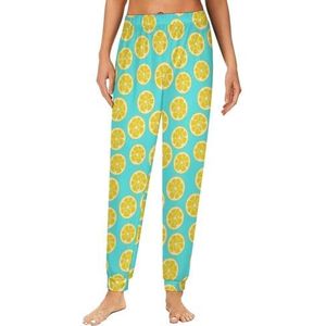 Citroenpatronen dames pyjama lounge broek elastische tailleband nachtkleding broek print