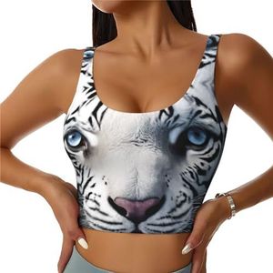 SABFWF Witte Tiger Print Yoga BH's, Hoge Impact Ondersteuning, Longline Design, voor Fitness, Hardlopen en Meer, Zwart, S