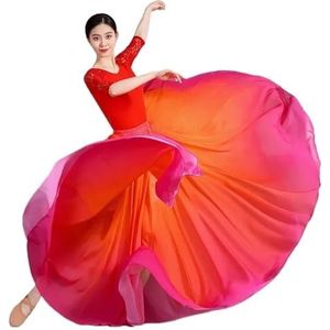 Flamencorok for vrouwen, 720 graden, volle cirkelvormige swingrok, Spaans danskostuum, volwassen, vloeiende, geplooide gelaagde rok for optredens, Halloweenfeest, rode krijtthema-outfit(Gradient Red_M