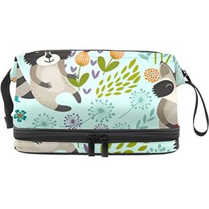 Grote capaciteit reizen cosmetische tas,Wasbeer Groen,Make-up tas,Waterdichte make-up tas Organizer, Meerkleurig, 27x15x14 cm/10.6x5.9x5.5 in