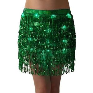 AYWTIUN Kwastje Rok Vrouwen Vastrijgen Pailletten Kwastjes Wrap Mini Rok Buikdans Hip Sjaal Glitter Taille Ketting Podium Prestaties Ko, Donkergroen, Eén maat