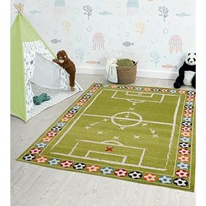 The Carpet Beat Soccer Modern zacht kindertapijt, speeltapijt, zachte pool, onderhoudsvriendelijk, voetbal, voetbalveld, groen, 80 x 150 cm