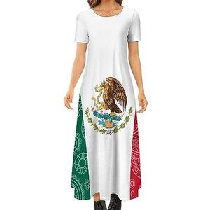 Mexicaanse paisley-vlag dames zomer casual korte mouw maxi-jurk ronde hals bedrukte lange jurken XS