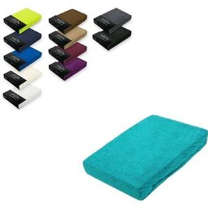 EXKLUSIV HEIMTEXTIL Badstof hoeslaken, 180-200 x 200 cm, 80% katoen, 20% polyester, Öko-Tex-gecertificeerd, merkkwaliteit, matrashoogte tot 25 cm, turquoise