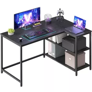Vasagle LWD192B56 Gaming tafel met ledverlichting, bureau met geïntegreerde stekkerdoos, computerbureau, houder voor 2 schermen, slaapkamer, 60 x 120 x 76 cm, klassiek zwart
