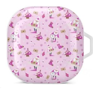 Nieuwjaarspatroon op roze oordopjes hoesje compatibel met Samsung hard shell beschermhoes witte stijl