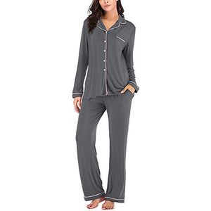 Chiatai Dames Pyjama Set, Dames Button Down Lange Mouwen Modal Lounge Nachtkleding Nachtkleding Top met Broek, Grijs, L