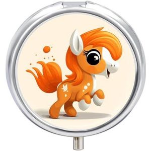 Leuke Oranje Pony Pil Doos Waterdichte Draagbare Geneeskunde Pil Case Vochtbestendig Metalen Reizen Pil Doos Met 3 Compartiment Geneeskunde Case