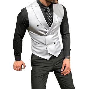 Dvbfufv Lente Herfst Heren Vest Dubbele Knoop Zakelijk Vest Casual Jas Slim Fit Ivoor Vest S