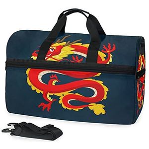 Red Dragon Art Sport Zwemmen Gym Tas met Schoenen Compartiment Weekender Duffel Reistassen Handtas voor Vrouwen Meisjes Mannen