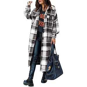 Damesmantel herfst winter lange windjas elegante wollen jas lange mouwen lapels outwear strepen windbreaker slim fit fleece jas vrouwen wollen geruite jas zijsplit revers wol geruite jas