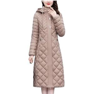 Pegsmio Lange donsjack katoen gewatteerde jas winter parka jas met capuchon lange mouwen slanke jas Koreaanse warme bovenkleding, Kaki, 3XL