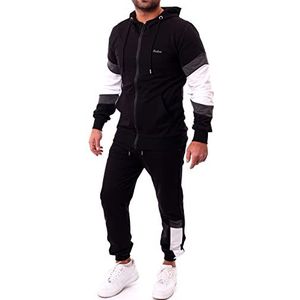 Reslad RS-5087 Trainingspak voor heren, joggingpak met capuchon en rits, sweatshirt bovenstuk, zwart-wit, XXL