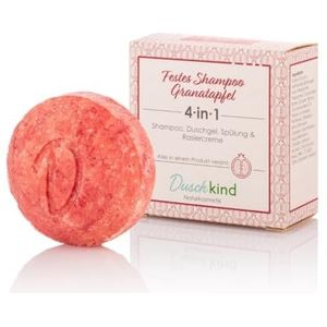 Duschkind vaste shampoo natuurlijke cosmetica granaatappel vaste douchegel & conditioner & scheercrème veganistische formule 1 stuk 56 gram voor droog haar, recyclebare verpakking