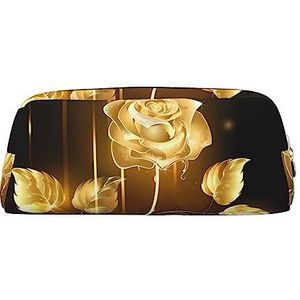 DEHIWI Gouden Rose Potlood Pen Case Waterdichte Leuke Lederen Potlood Pouch Reizen Cosmetische Make-up Tas Organizer Pen Houder Voor Kantoor Make-up, Goud, Eén maat, Reizen