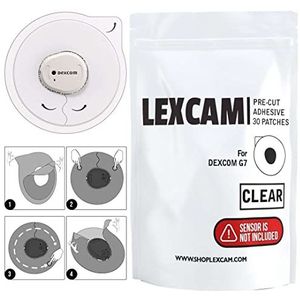 Lexcam Voorgesneden plakpleisters voor Dexcom G7, Stelo, 30 stuks, waterdicht en transparant, voor continue glucosebewaking, sensor niet inbegrepen.