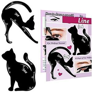 2-in-1 sjabloon voor katteneyeliner, oogschaduw-applicators, eyeliner, mat pvc, multifunctioneel, professioneel, kattenvorm, zwart, met oogschaduwgeleiding, 1 stuk