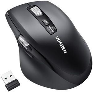 UGREEN 2.4G & Bluetooth draadloze muis met ultrasnel scrollen, ergonomische muis met 1000/1600/2400/3200/5000 dpi, stille klik, 10M-verbinding, compatibel met Windows, Linux, macOS, Android, enz.