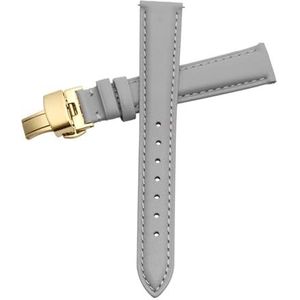 LQXHZ Horlogeband Dames Echt Leer Vlindersluiting Eenvoudig Geen Graan Horlogearmband Wit 12 13 14 15 16 17 Mm (Color : Gray-Gold-B1, Size : 13mm)