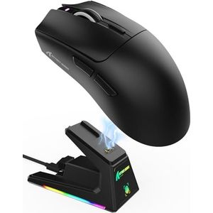 ATTACK SHARK X1 Gamingmuis met Magnetisch Oplaadstation, PixArt PAW3395PRO Gamingsensor, 40000DPI, BT/2.4G Draadloos/Bedraad, 53g SUPERLIGHT Muis, 100M Microswitches voor PC/Xbox/PS/Mac - Zwart