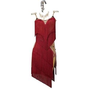 Yhwacyznm Professionele Latijns Amerikaanse dansjurk voor dames Ballroomwedstrijdkleding Tango dansrok Met gelaagde kwastjes Salsa Cha Cha danskleding Zijsplit,A,L