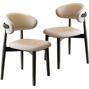 Maaltijd Stoelen Eetkamerstoelen Set van 2, Boerderijkeukenstoelen, Moderne Zijstoel met Gebogen Rugleuning, PU Lederen Keuken- en Eetkamerstoelen, Armloze Stoel for Woonkamer(Cream,Black Legs)