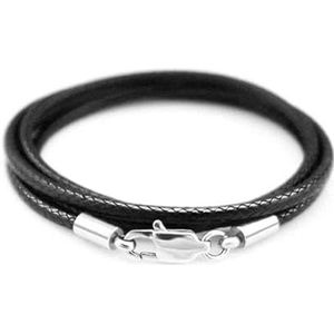 Roestvrij staal zwarte karabijnsluiting gewaxt leer gevlochten touw koord ketting mannen vrouwen sieraden cadeau choker lange ketting op nek-zwart1.5mm-55cm