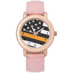 USA Dunne Oranje Lijn Vlag Horloges Voor Vrouwen Mode Sport Horloge Vrouwen Lederen Horloge