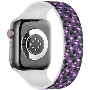 Solo Loop Band Compatibel met All Series Apple Watch 42/44/45/49mm (Tropische Bladeren Flamingo) Elastische Siliconen Band Strap Accessoire, Siliconen, Geen edelsteen