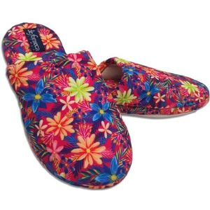 Defonseca Romana Pantoffels met rubberen antislipzool voor dames, zomer, winter, van ademend katoen, Rode bloemen, 38/39 EU