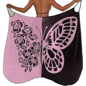 Damesbadpak - Noir - Met Vlinderprint - Sexy Netstof - Strandjurk