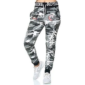 Joggingbroek voor dames, lang, trainingsbroek, sportbroek met elastische boorden, vrijetijdsbroek, 100% katoen, huispak, Marine Royal 512, grijs/camouflage, L